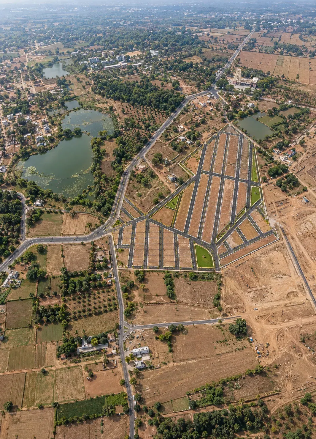 Aerial view of the Praveen Park residential layout, Dharwad